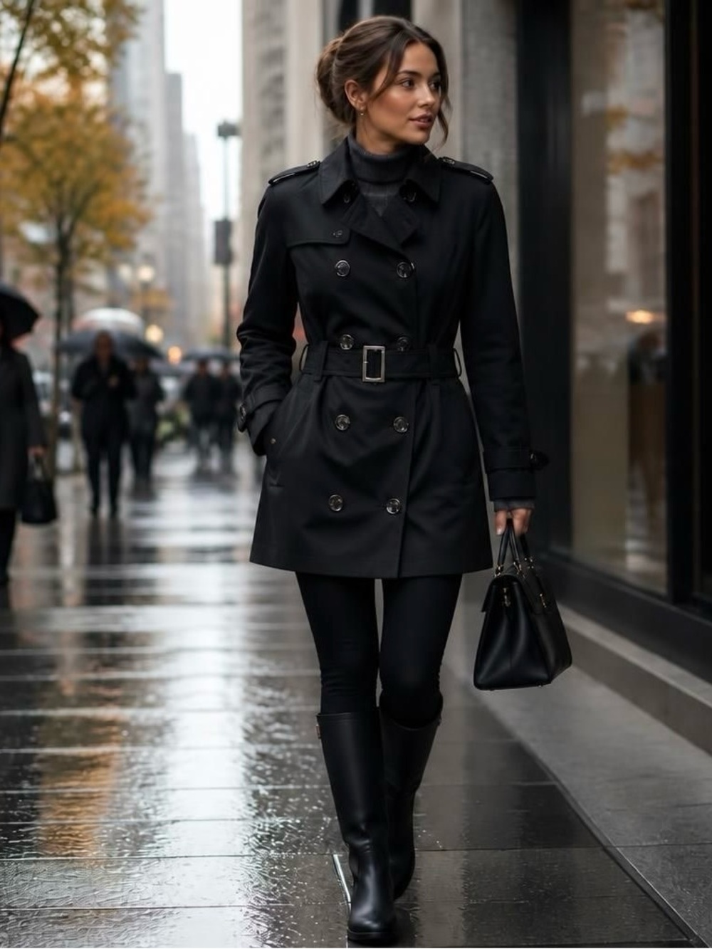 London Fog Double Breasted Belted Trench Coat Black Size Small